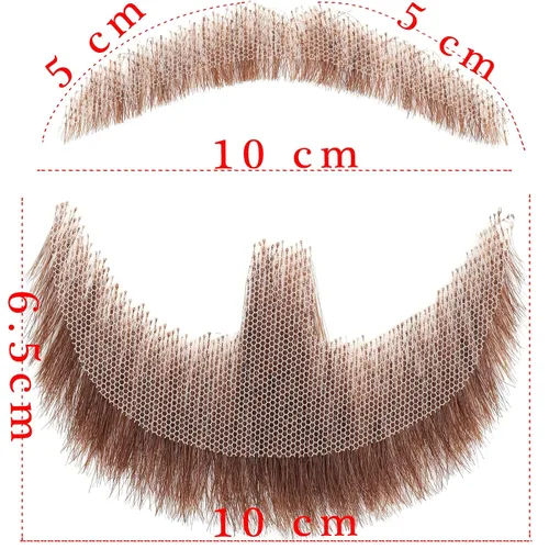 Vista 2 de colorvay Fake Beard Human Hair Full Hand Tied Realistic Fake Mustache Brown Human Hair Jack Sparrow Fake Goatee Costume Beard Fake Facial Hair Lace
