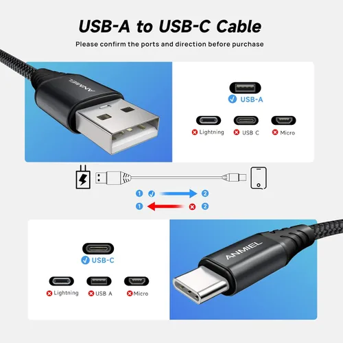 Vista 2 de Cable USB tipo C [4 unidades de 10 pies] USB 3A cable de carga rápida trenzado compatible con Samsung Galaxy A10e A20 A50 A51 A71, S10 S9 S8 Plus