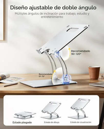 Vista 4 de Nulaxy Soporte para portátil totalmente ajustable para escritorio, elevador de computadora de aluminio plegable doble con ventilación térmica