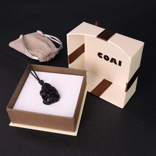 Vista 7 de COAI Collar con colgante de tortuga de amuleto de piedra de obsidiana dorada