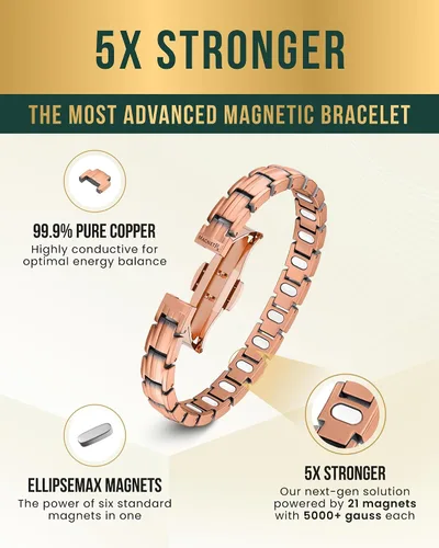 Vista 4 de MagnetRX® Pulseras magnéticas de cobre para mujeres - EllipseMAX 5X Fuerza 5,000 Gauss con imanes - Diseñadas en EE. UU. y patente pendiente