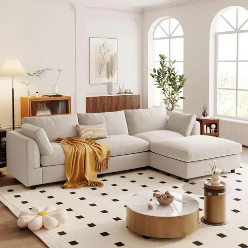 Vista 27 de Moderno sofá modular grande en forma de U, sofá cama convertible con diván reversible para sala de estar, asiento de almacenamiento, adecuado