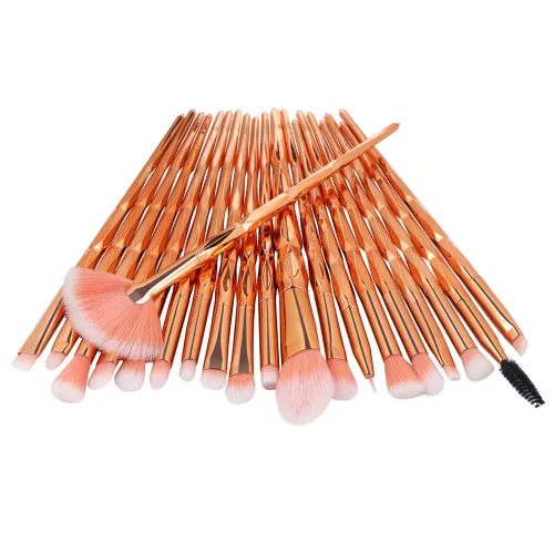 Vista 8 de Juego de 20 brochas de maquillaje de ojos, sombra de ojos, delineador de ojos, corrector de cejas, brochas de mezcla, mango de diamante y cabello