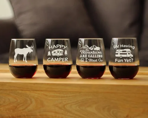 Vista 7 de Bevvee Moose Silhouette - Copa de vino sin tallo, regalos temáticos de cabina o decoración rústica, grande de 17 onzas