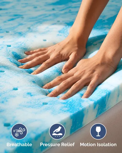 Vista 4 de Cubrecolchón de espuma viscoelástica individual de 2 pulgadas, con infusión de gel refrescante, almohadilla de colchón suave y ventilada