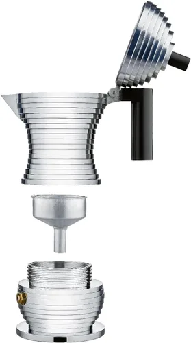 Vista 4 de Alessi MDL02/1 B "Pulcina" - Cafetera de espresso para estufa de 1 taza con asa y perilla de aluminio en color negro