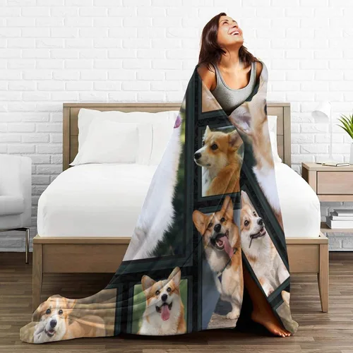 Vista 6 de Little Cute Corgi Dog Art - Manta suave de franela para diferentes personas y estaciones, adecuada para cama, sofá, camping, cine o viajes