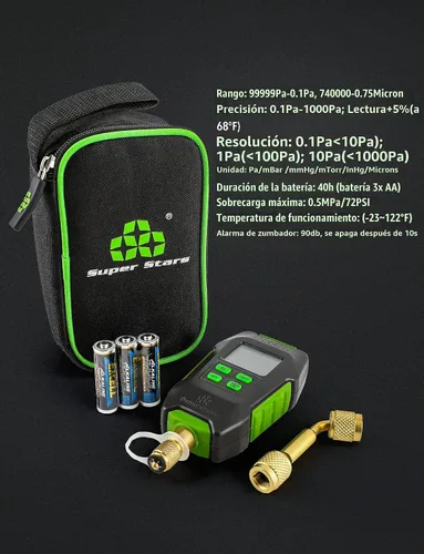 Vista 6 de Medidor Digital de Vacío en Micrones 1/4" SAE, Probador de Presión Digital HVAC, Alarma de Aviso, Compensación de Temperatura, Pantalla LCD, 4