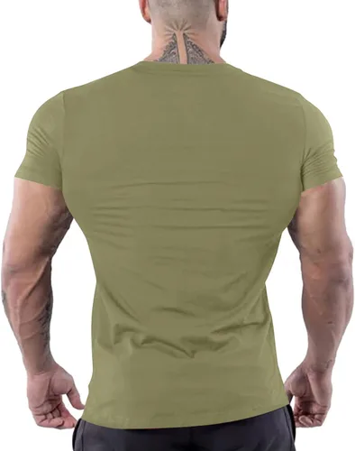 Vista 4 de Uni Clau Camisetas musculares para hombre, camisetas de manga corta a la moda, camiseta de entrenamiento atlético para gimnasio