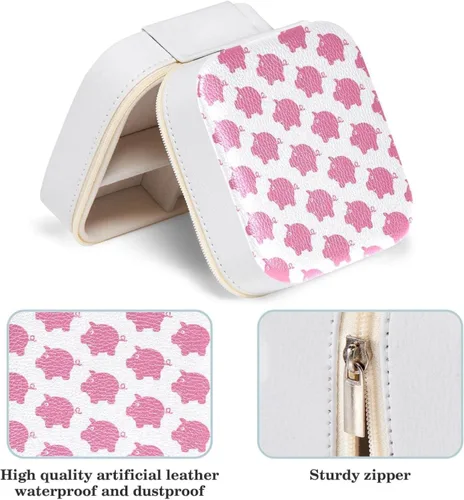 Vista 5 de JAVENPROEQT Joyero pequeño de viaje para mujeres y niñas, bonito diseño de cerdo rosa mini organizador de joyas para collares, aretes de tuerca