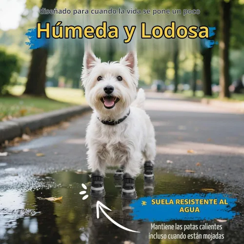 Vista 4 de Zapatos para perros pequeños, botas transpirables para perros, protectores de patas para pavimento caliente, nieve de invierno, botines para perros