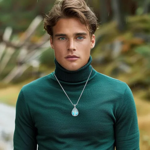 Vista 22 de Joyas de turquesa para mujeres y hombres de plata de ley 925 con colgante de urna para cenizas, collar con medallón de imagen, martillo de Thor