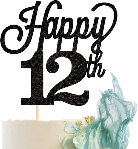 Vista 10 de 1 paquete de decoración para pastel de 12 años, purpurina negra número 12, doce cumpleaños, decoración para felicitaciones a 12 años de edad, 12
