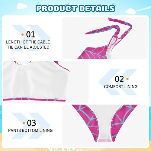 Vista 4 de CaTaKu Traje de baño de dos piezas para niñas, lindo conjunto de bikini tankini hawaiano para playa, traje de baño deportivo para niñas, talla 3-12T