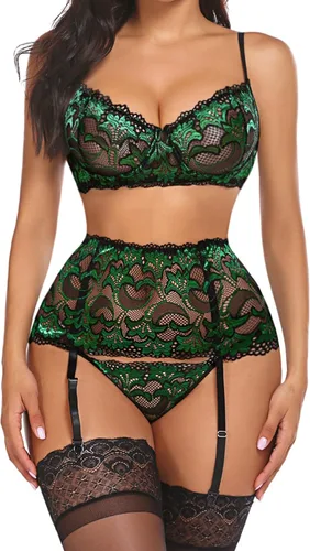 Vista 45 de Avidlove - Conjunto de lencería para mujer de cintura alta, lencería con cinturón, lencería