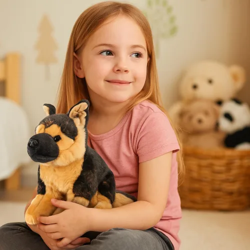 Vista 4 de Animal de peluche de pastor alemán, 16 pulgadas, suave y realista, juguete de peluche para niños y niñas, abrazable y lavable, no desprende pelusa