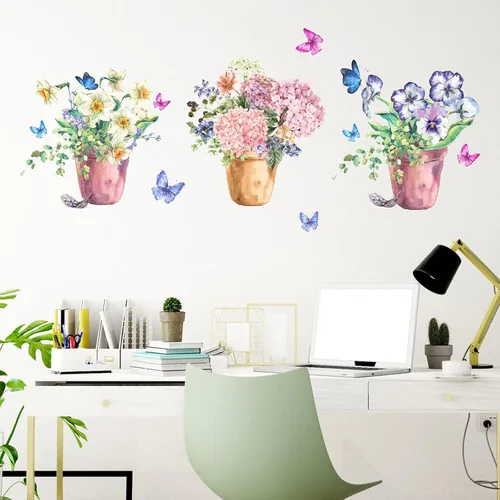 Vista 5 de Maydahui Calcomanías de pared coloridas para macetas de mariposa (40 x 16 pulgadas), calcomanías de pared para cocina, sala de estar, dormitorio