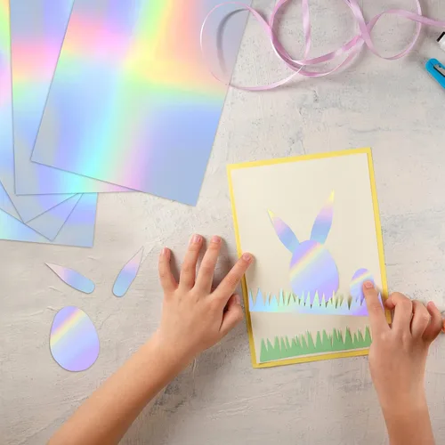 Vista 6 de 60 hojas de 9.5 x 7 pulgadas, tarjetas holográficas metálicas, con purpurina iridiscente, colores mezclados, tarjeta de papel reflectante brillante