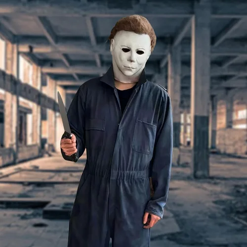 Vista 6 de Halloween Horror Mask for Adults Men With Classic Knife Props Halloween Scary Mask for Cosplay