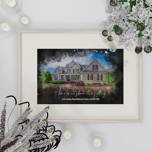 Vista 6 de Awesometik Retrato de casa personalizado sobre lienzo, pintura de casa de acuarela, regalo personalizado de inauguración de la casa, regalo