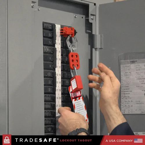 Vista 8 de TRADESAFE Kit de etiquetado de bloqueo con cerrojos, etiquetas de bloqueo, cerraduras Red Loto - Kits de etiquetas de bloqueo eléctrico