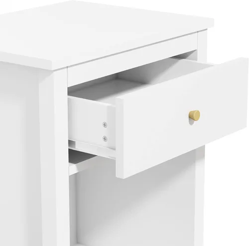 Vista 8 de Mesita de noche de madera para dormitorio con 1 cajón y 1 compartimento abierto (blanco)