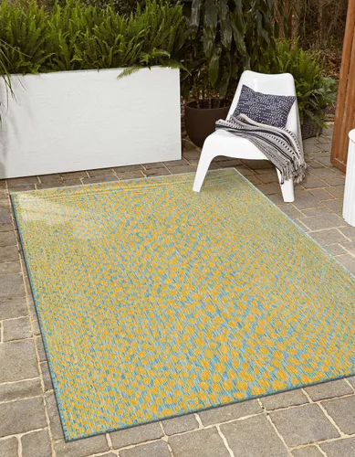 Vista 11 de Unique Loom Outdoor Collection Alfombra de área - Ciudad del Cabo (2' 2' x 3' 1' Rectángulo, Azul/Oliva)