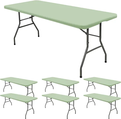 Vista 27 de 6 Pack de Manteles Ajustados para Mesas Rectangulares de 8 Pies, Cubierta de Mesa Aqua Azul Elástica para Picnic al Aire Libre, Paños de Mesa