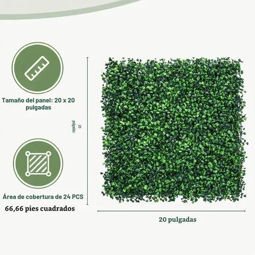Vista 3 de 20"x20" 24 paneles artificiales de boj del seto resistentes Verde