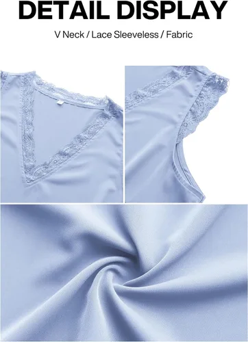 Vista 213 de VIISHOW - Camiseta sin mangas, sexy, con cuello en V y bordes de encaje para mujer, camisola de vestir, camisas de gasa, sin mangas, casuales