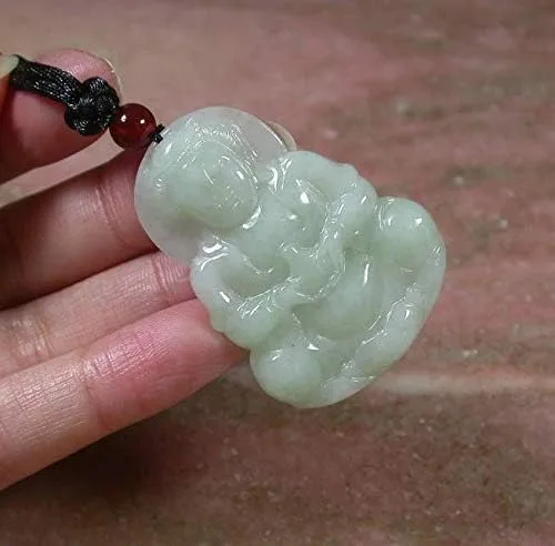 Vista 2 de gojade Colgante de jadeíta de jade A 100% natural certificado verde Guanyin Kwan Yin Lotus Flower Necklace 397729 GS