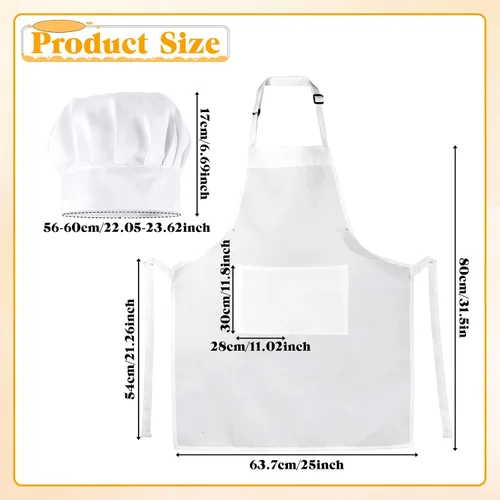 Vista 5 de Tucnoeu Sombrero de chef blanco y delantal para hombres y mujeres, disfraz de chef con 2 bolsillos, disfraz de chef para adultos para cocina
