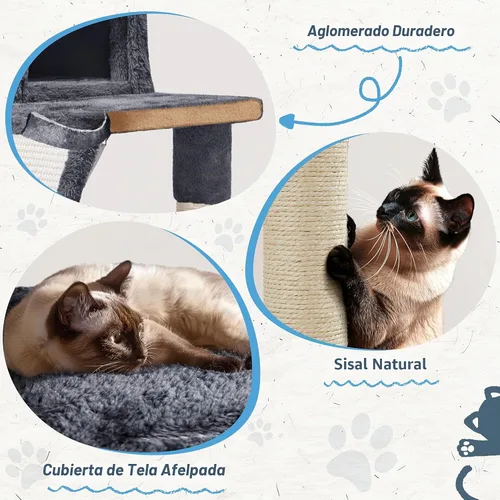 Vista 6 de Yaheetech Torre de árbol para gatos, condominio de 40 pulgadas con hamaca, plataforma suave de gran tamaño, tabla de rascar, canasta, camas
