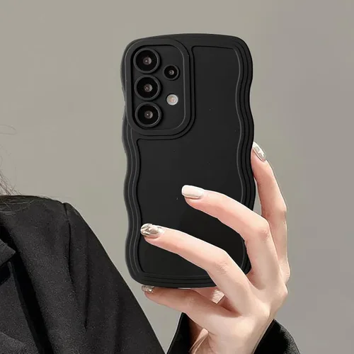 Vista 45 de UEEBAI Funda de silicona con marco ondulado para Samsung Galaxy A13 5G, lindo marco ondulado, ajuste delgado, a prueba de golpes, funda suave y Negro