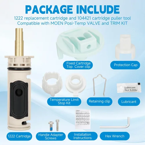Vista 6 de 1222/1222B Replacement Cartridge for Moen Single Handle Shower trim Brass 1222 Cartridge with AdapterKit