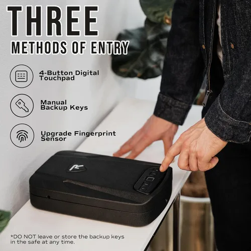Vista 5 de RPNB Caja fuerte para armas, caja fuerte biométrica para pistola, caja fuerte para pistola para mesita de noche con huella digital biométrica, panel