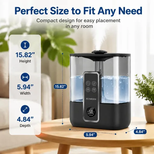 Vista 6 de FLYMOON Humidificador para dormitorio, humidificadores de niebla fría de 5 litros de llenado superior con 28 dB, humidificador inteligente para Negro