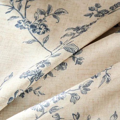 Vista 7 de jinchan Linen Blackout Curtains Blue Floral 63 Inch Back Tab 2 Panels Blue on Beige