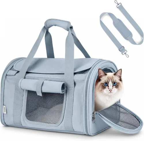 Vista 11 de Transportador suave para gatos con 3 solapas enrollables, transportador de Negro