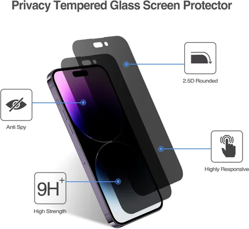 Vista 4 de ProCase Paquete de 2 protectores de pantalla de privacidad para iPhone 14 Pro Max 9H Anti Spy Dark Tempered Glass Screen Film Guard for iPhone 14