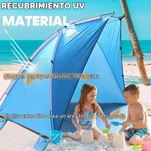 Vista 4 de Chihee Tienda de campaña de playa para 1/2/3 personas, refugio solar portátil para acampar con suelo extendido, toldo recubierto de plata