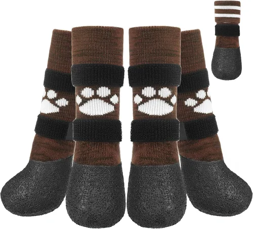 Vista 9 de KOOLTAIL Calcetines antideslizantes para perros para evitar lamer las patas para pavimentos calientes/terrosos, botas largas impermeables