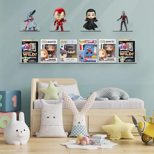 Vista 5 de Paquete de 6 Estantes Flotantes Pequeños de Acrílico para Pared, Estantes de Exhibición Colgantes Montados en Pared para Plantas, Figuras Funko Pop
