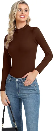 Vista 4 de Camiseta térmica básica de manga larga para mujer, ligera, cuello alto, capa de ajuste delgado, suave