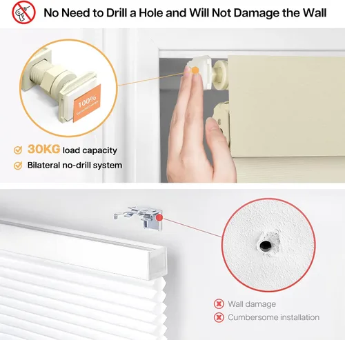 Vista 2 de LazBlinds - Persianas enrollables opacas sin taladro, 20 pulgadas de ancho x 48 pulgadas de alto, beige Inalámbrico, tela con aislamiento térmico