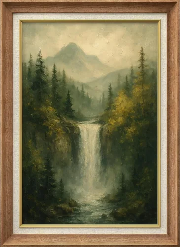 Vista 64 de MUDECOR Lienzo enmarcado prémium para pared, pinos nevados en bosque de invierno, ilustraciones modernas, arte contemporáneo, escénico, divertido