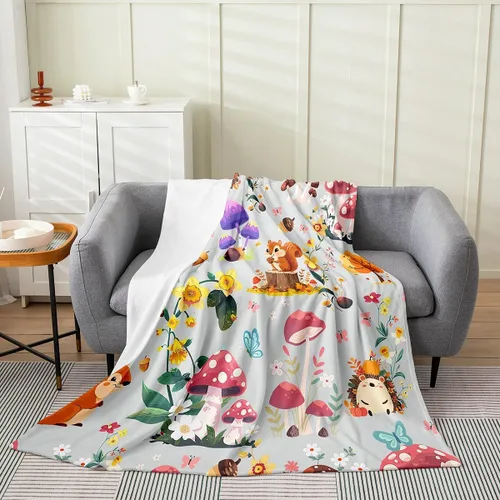 Vista 37 de jejeloiu Cute Mushroom Decor Plush Throw Blanket, For Kids Boys Girls 40"x50" Botanical Plants All Season,Bed Blanket Cartoon Mushrooms Flannel