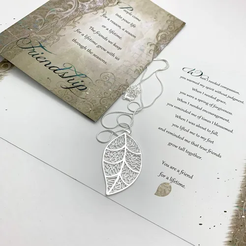 Vista 7 de Smiling Wisdom - Juego de regalo de amistad de hoja de plata - Tarjeta de felicitación, amistad, para toda la vida, temporal, motivo - Collar