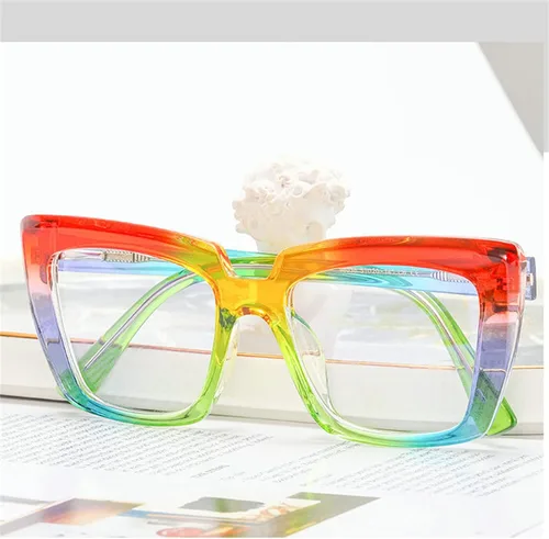 Vista 5 de Gafas de lectura bifocales para computadora de ojo de gato para mujer, diseño de arco iris de moda, transición al aire libre, bifocales