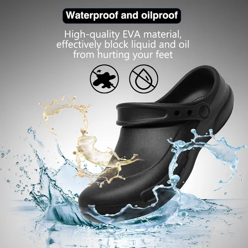 Vista 3 de Zapatos de chef unisex resistentes al aceite, zuecos de chef, zapatos de enfermería, zapatos de cocina para hombres, zapatos de trabajo impermeables
